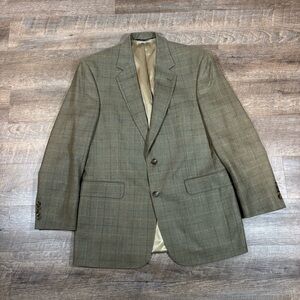 Jos A Bank Sport Coat Mens 40R Beige Blue Plaid Traveler Tailored Fit Wool Silk